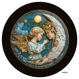 VINYL DECAL | 3D WOOD LOOKING  | ANGELS | BLUE/GOLD | V2047