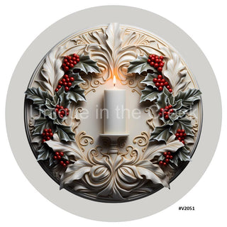 VINYL DECAL | 3D WOOD LOOKING  | CANDLE | IVORY/WHITE/RED | V2051