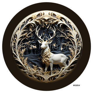 VINYL DECAL | 3D WOOD LOOKING  | BUCK/DEER | GOLD/CREAM/WHITE/BLACK | V2054