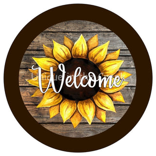 WREATH SIGN | 8" ALUMINUM |  WELCOME | SUNFLOWER | SPRING | SUMMER