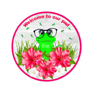 8" ALUMINUM WREATH SIGN | WELCOME | OUR PAD | FLORAL | FROG | EVERYDAY