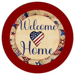WREATH SIGN | 8" ALUMINUM | WELCOME HOME | PATRIOTIC | USA | RUSTIC | SPRING | SUMMER | EVERYDAY