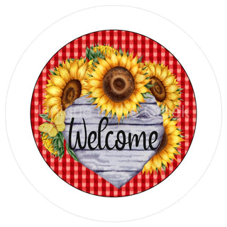8" ALUMINUM WREATH SIGN | WELCOME | SUNFLOWERS | GINGHAM | SPRING | SUMMER