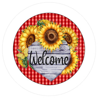 WREATH SIGN | 8" ALUMINUM | WELCOME | SUNFLOWERS | GINGHAM | SPRING | SUMMER