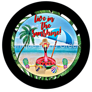 8" ALUMINUM WREATH SIGN | LIVE IN THE SUNSHINE | FLAMINGO | BEACH | SUMMER