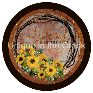 WREATH SIGN | 8" Aluminum Wreath Sign | AUTUMN BLESSINGS | SUNFLOWERS | AUTUMN | FALL