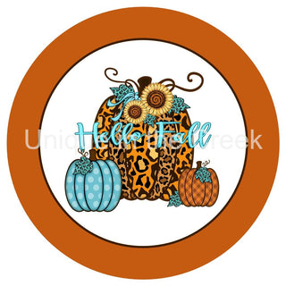 WREATH SIGN | 8" ALUMINUM | HELLO FALL | CHIC PUMPKINS | AUTUMN | FALL