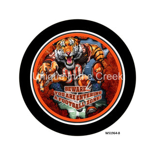 WREATH SIGN | 8" Aluminum Wreath Sign  | CIN Football | ORANGE/BLACK | Beware...you are entering a football zone | Sports