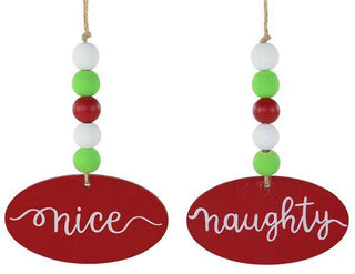 WREATH ACCENT | 6.5"L | 2-SIDED BEAD | NAUGHTY/NICE ORNAMENT | WINTER | CHRISTMAS | ACCESSORIES