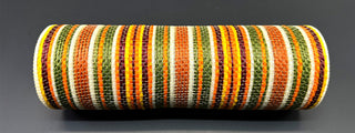 DECOMESH | 10"X10YD | JUTE/FAUX STRIPE | FABRIC MESH | ORANGE/MOSS GREEN/BROWN/IVORY | XB240910-19