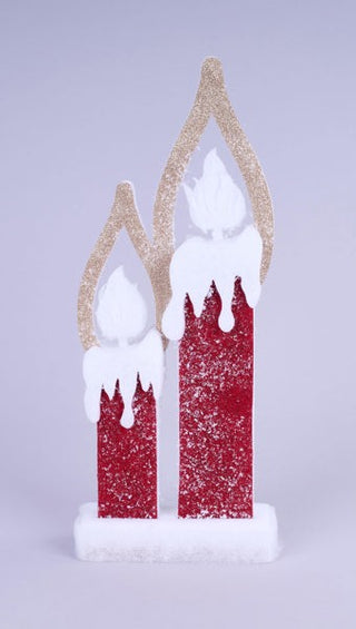 WREATH ATTACHMENT | 13.5"H Felt/Foam Double Candle W/Halo | Red/White/Gold | XC6315