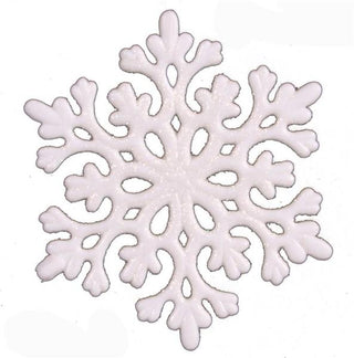 ORNAMENTS | 3.75" SNOWFLAKES | 12 PER PACKAGE | WHITE/IRID. | MICA PLASTIC | XJ416630