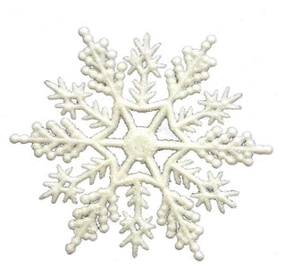 ORNAMENTS | 4" GRAPE SNOWFLAKES | 12 PER PACKAGE | WHITE/IRID. |  PLASTIC | XJ417630