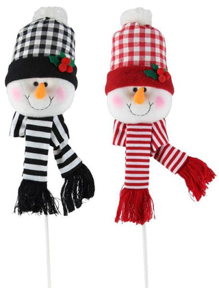 WREATH ACCENT | 2- SNOWMAN HEAD PICKS 25"| BLACK/WHITE AND RED/WHITE | XN6010