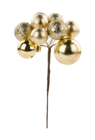 WREATH ACCENT | 9"L Multi Size/Cluster Glitter Ball Pick | GOLD | XP385808