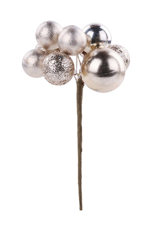 WREATH ACCENT | 9"L Multi Size/Cluster Glitter Ball Pick | CHAMPAGNE | XP3858j1