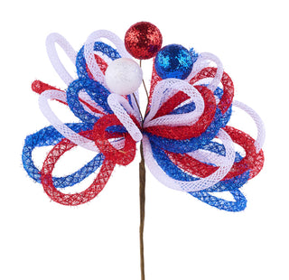 WREATH ACCENT | 12"L TINSEL/FOIL GLITTER BALL PICK | RED/WHITE/BLUE | XP3869FA