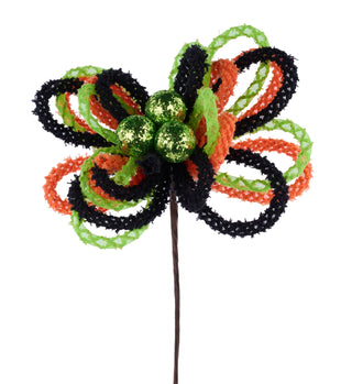 WREATH ACCENT | 12"L Snowdrift/Foil Glitter Ball Pick | BLACK/LIME/ORANGE | XP3877FT