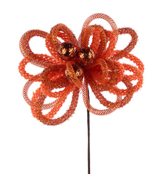 WREATH ACCENT | 12"L Snowdrift/Foil Glitter Ball Pick | Orange DRIFT/FOIL | XP388420
