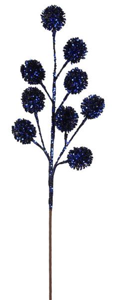 WREATH ACCENT | 19"L GLITTER BALL SPRAY  POMPOM SPRAY X7 | NAVY BLUE | XS105119