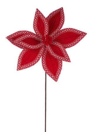 WREATH ACCENT | 25X13" VELVET/STRIPE POINSETTIA STEM | RED/NATURAL | XS4027