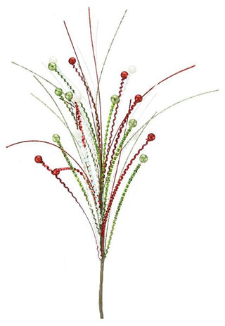 WREATH ACCENT | 27"L GLITTER/LASER BALL SPIKE Spray | RED/WHITE/LIME GREEN | XS6177HA