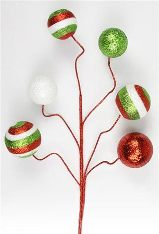 WREATH ACCENT | 20"L SWIRL GLITTER BALL SPRAY | RED/LIME GREEN/WHITE | XS993492