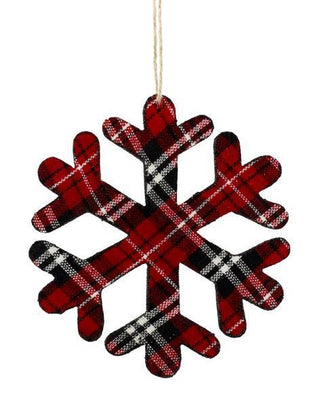 Wreath Accent | 8"Dia Plaid Fabric/Glitter Snowflake Orn | Red/Black/White