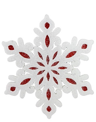 Wreath Accent | 8"Dia GLITTERED FELT SNOWFLAKE | WHITE/RED/SILVER | XY849024