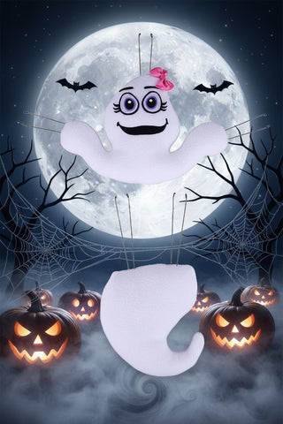 DIY WREATH KIT | PLUSH GIRL GHOST 2PC WREATH ATTACHMENT |  HAPPY HALLOWEEN  | BLACK/WHITE/GREEN | KIT053BG-26CAN