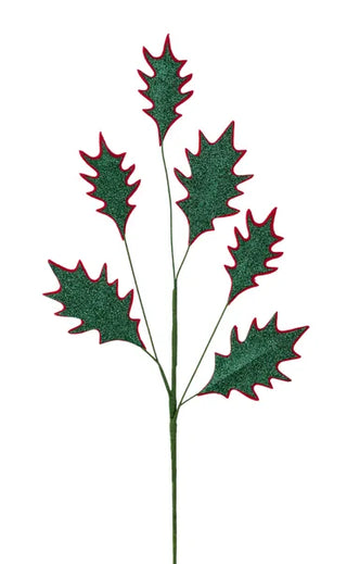 WREATH ACCENT | 24"L Glitter Holly Leaf Spray | HOLLY LEAF SPRAY | XS094161