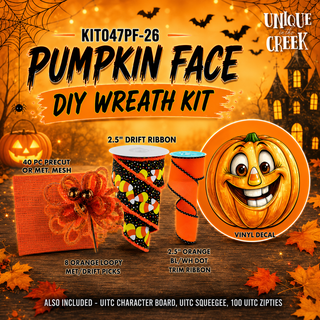 DIY WREATH KIT | PUMPKIN FACE - CANDY CORN INSPIRED | ORANGE/BLACK/YELLOW | HALLOWEEN | KIT047PF-26