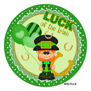 Panneau de couronne en aluminium de 8 pouces | CHANCE DES IRLANDAIS | LEPRECHAUN / FER À CHEVAL | ST PATRICKS DAY | VACANCES